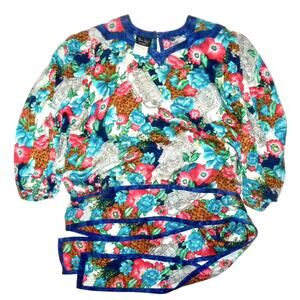80s DIANE FREIS Floral Silk Blouse w Sash | Blouson Tunic XS/S